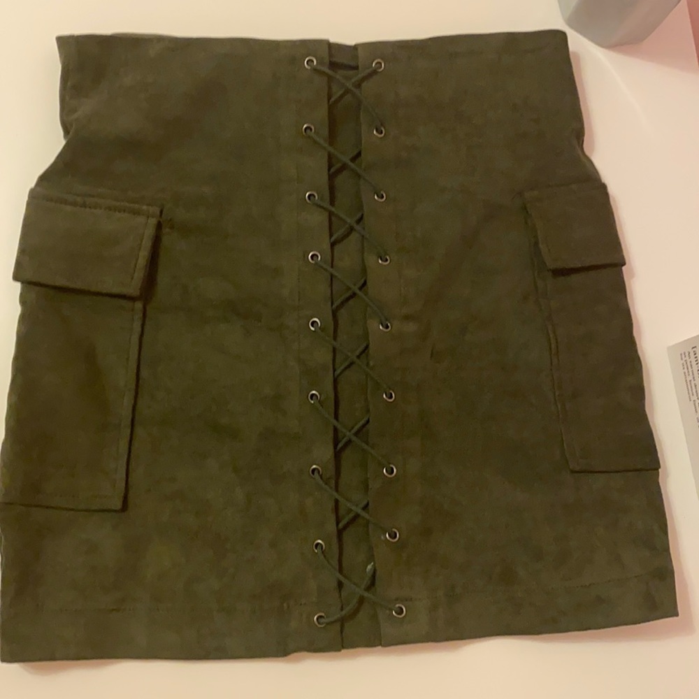 Green suede skirt